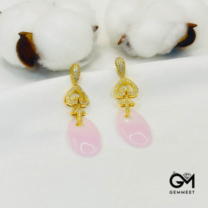 Golden Arrow Shape Pink Stone Drop Earrings