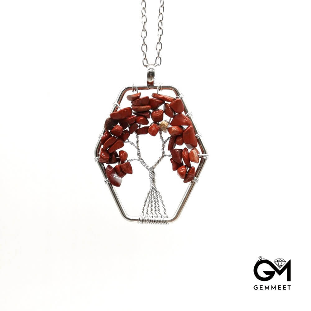 Crystal Wrapped Tree of Life Geometric Necklace