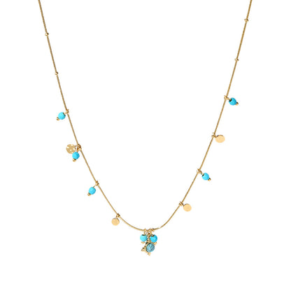 Bohemia Gloden Turquoise Bead Link Necklace