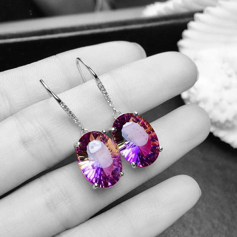 Brilliant Purple Citrine Drop Earrings Expertly Inlaid Tourmaline Earrings