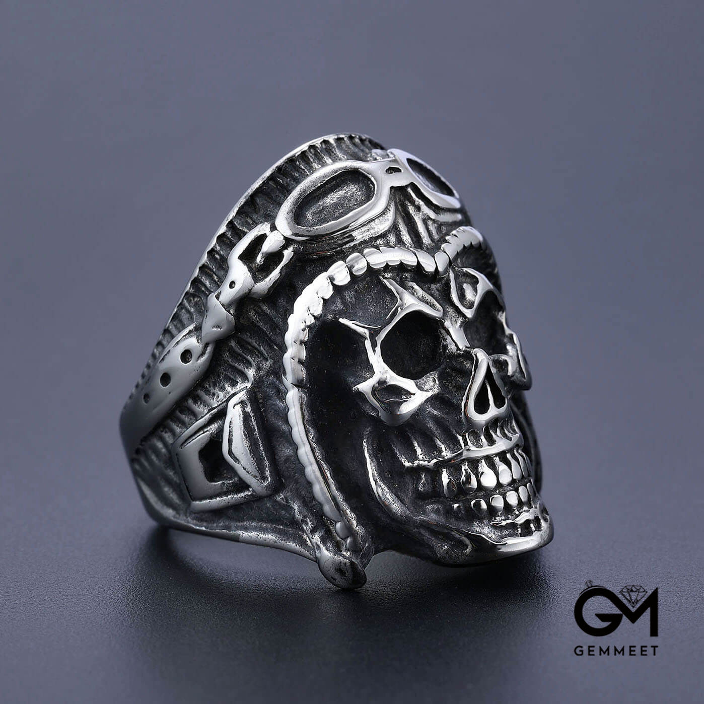 Men's Pilot Vintage Skull Motorcycle Ring