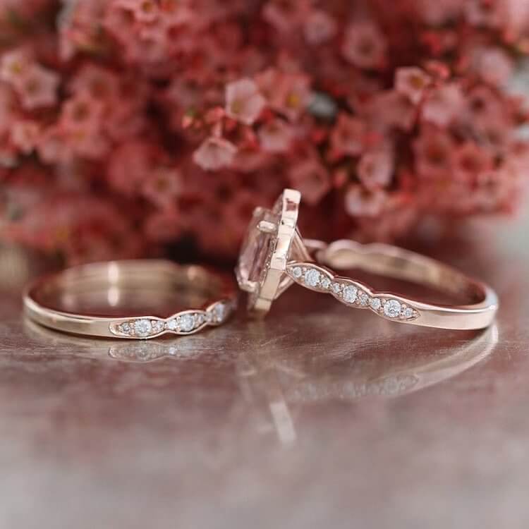 2 Pcs Shiny Oval Zircon Ring Set