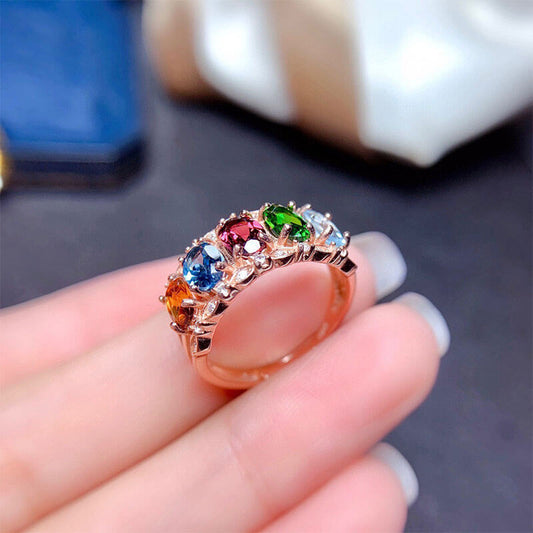 Imitation Natural Multi-treasure Crystal Fashion Multi-color Gem Open Ring