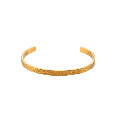 Stainless Steel Gold Plated Hammer Pattern Open Bracelet