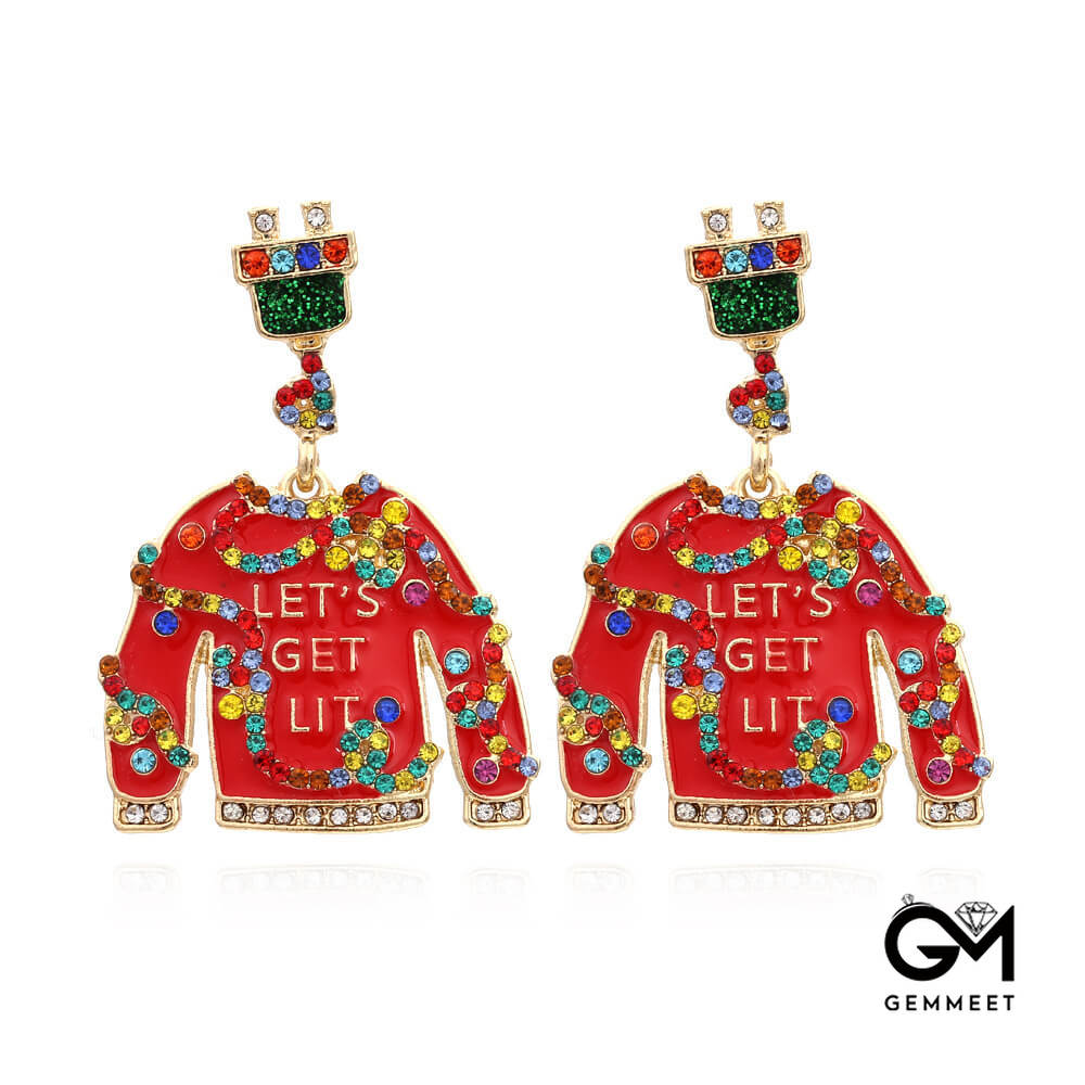 Christmas Earrings Personality Clothes Modeling Drop Oil Diamond Earrings Christmas Color Zircon Earrings