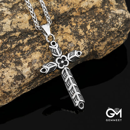 Stainless Steel Cross Flower Necklace