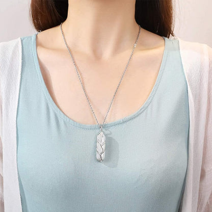 Crystal With Tree Of Life Gemstone Necklace