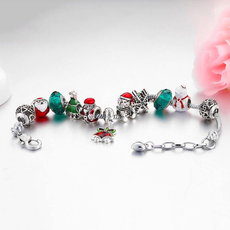 Christmas Zinc Alloy Plating Oil Drop Santa Claus Crystal Bell Bracelet