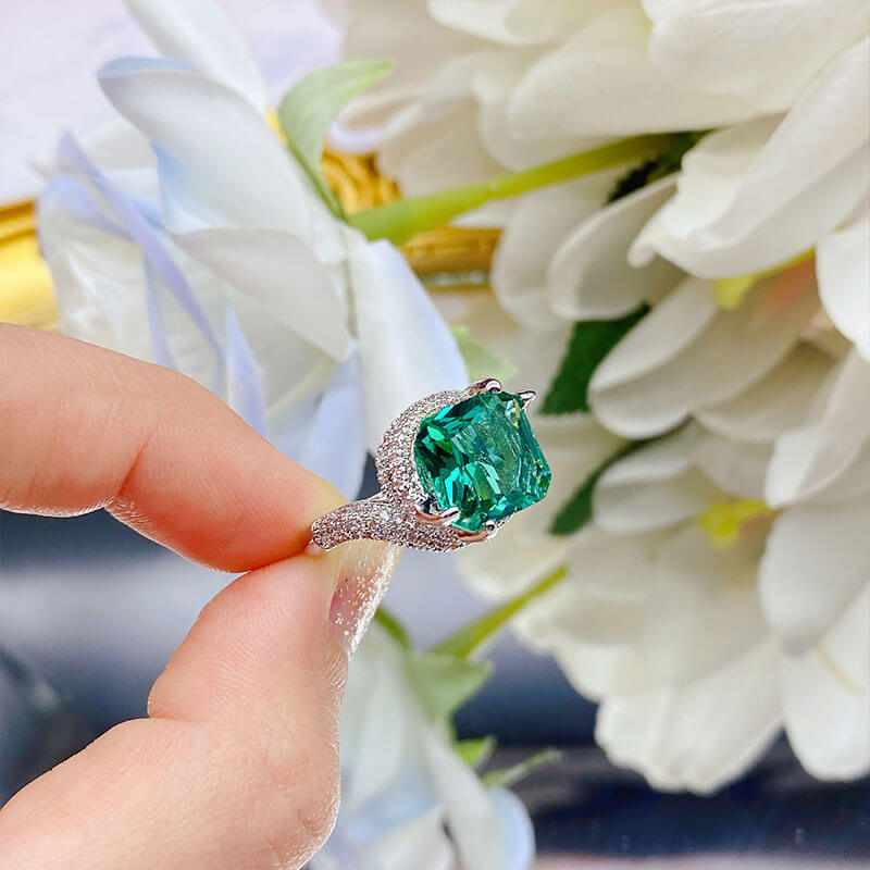 Five-carat Imitation Paraiba Ring Lake Green High Carbon Diamond Fancy Sapphire Ring