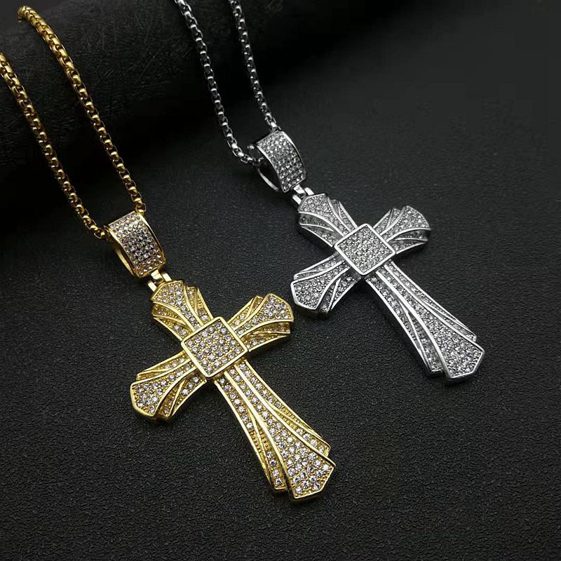 Hip Hop Full Zircon Gold Cross Pendant