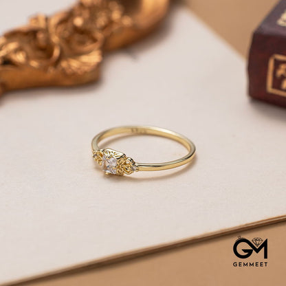 Gold Plated Simple Square Zircon Ring