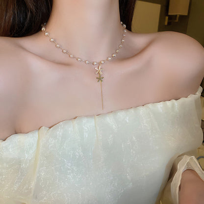 Vintage Pearl Zircon Flower Fringe Necklace