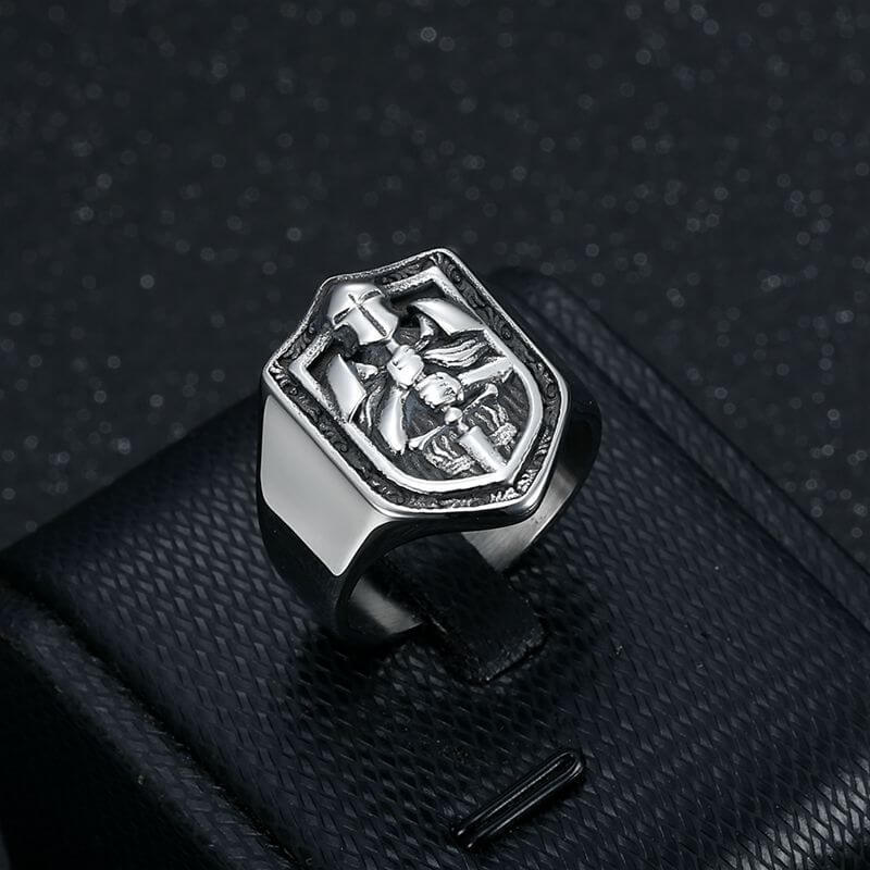 Vintage Titanium Steel Templar Templar Crusade Ring for Men