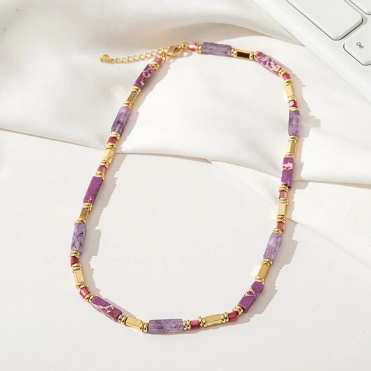 Geometric Rectangle Charoite Purple Emperor Stone Clavicle Necklace