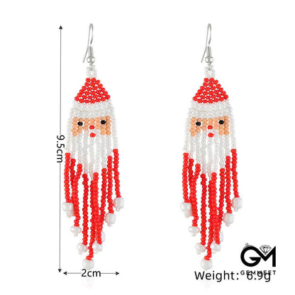 Christmas Tassel Earrings Handwoven Christmas Tree Santa Claus Bead Earrings