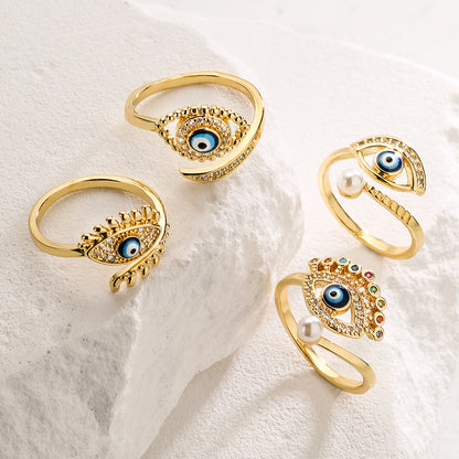 Golden Evil Eye Full Stones Ring