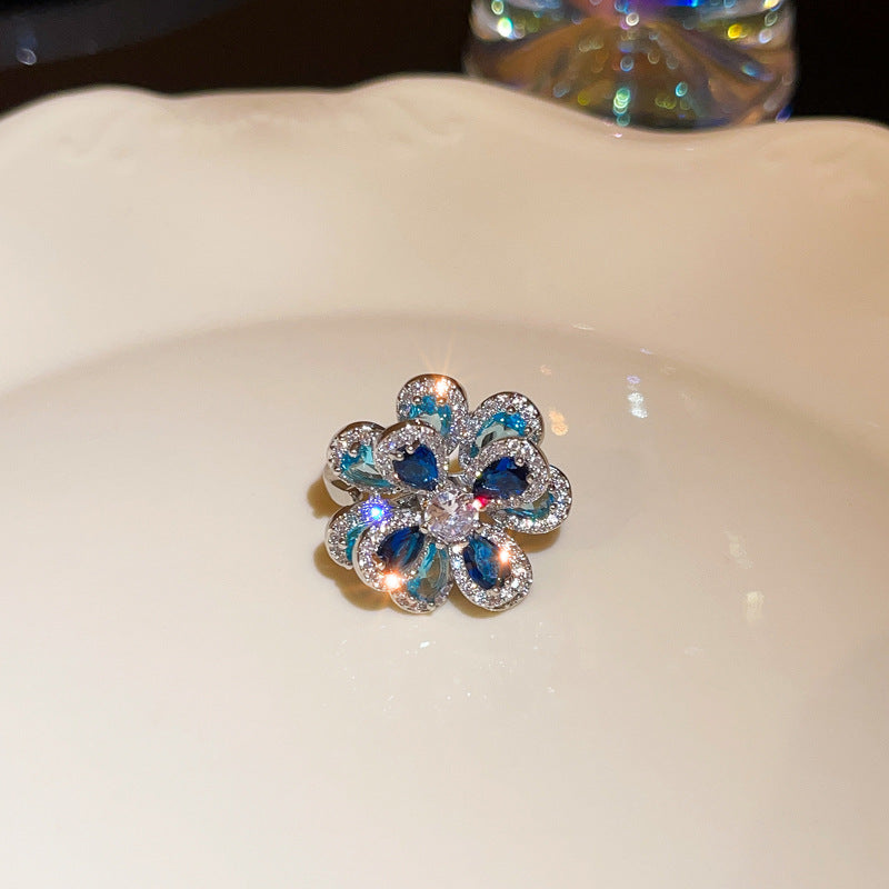 Zircon Blue Flower Fashion Ring