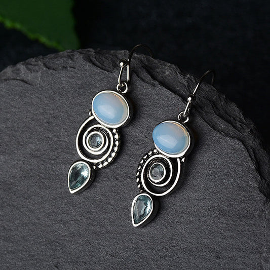 Oval Moonstone Drip Topaz Spiral Dangle Earrings