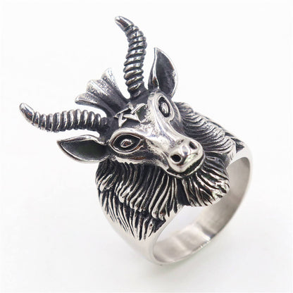 Stainless Steel Pentagram Satan Sheep Ring