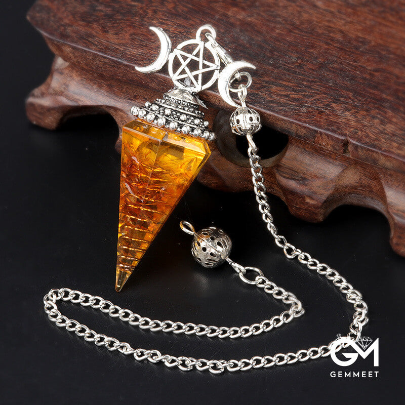 Colored Stone Resin Crystal Hexagon Cone Spirit Pendulum