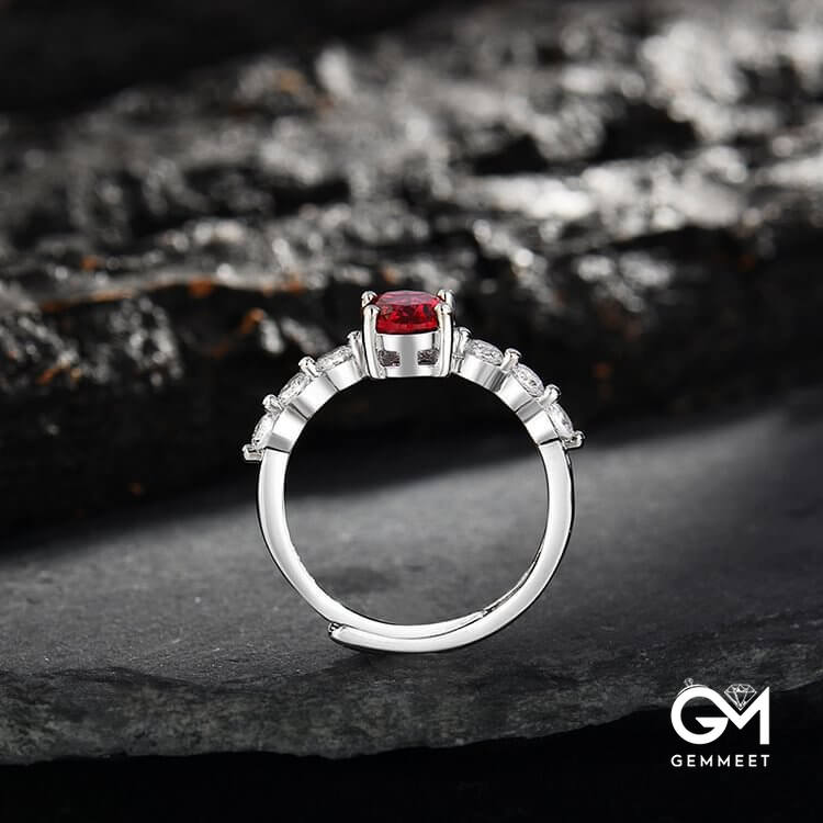 Oval Ruby Quartz Zircon Adjustable Ring