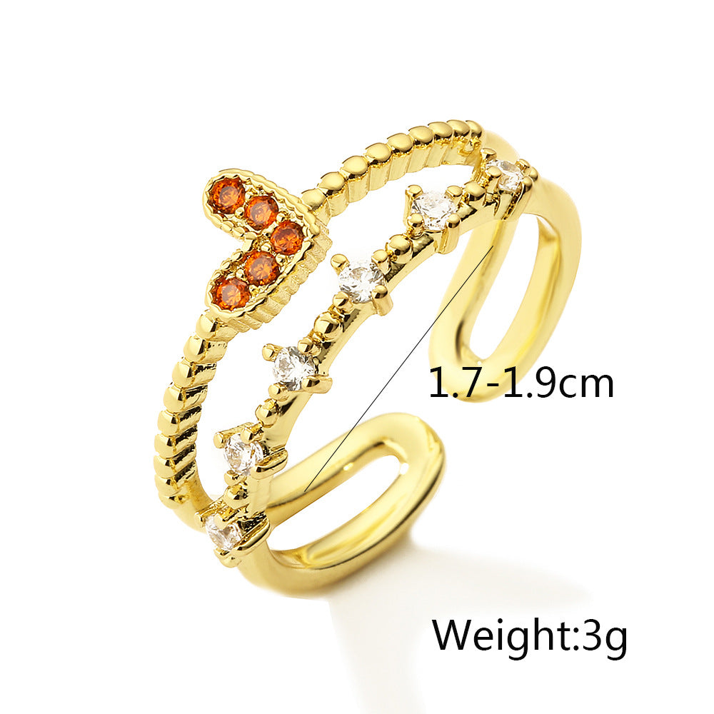 Golden 2 Layers Heart & Crown Ring