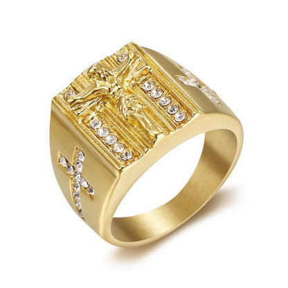 HIPHOP Polished Gold Plated Inlaid Zircon Ring for Men