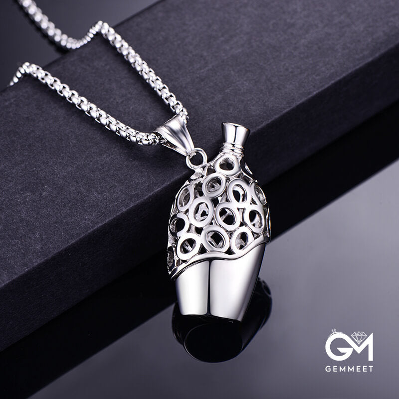 Titanium Steel Carved Vase Necklace