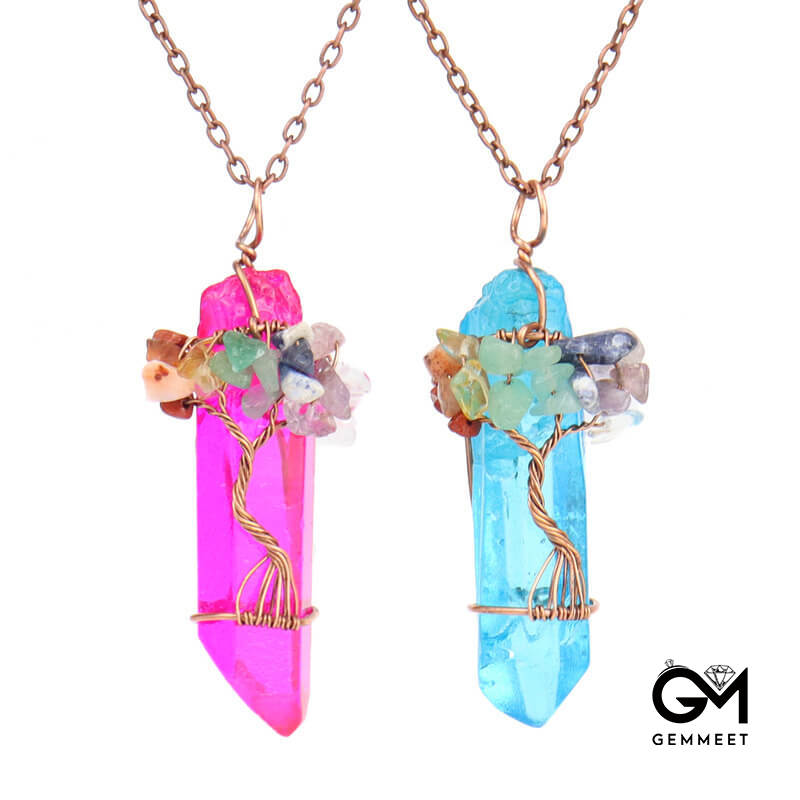 Crystal Pillar Tree of Life Necklace