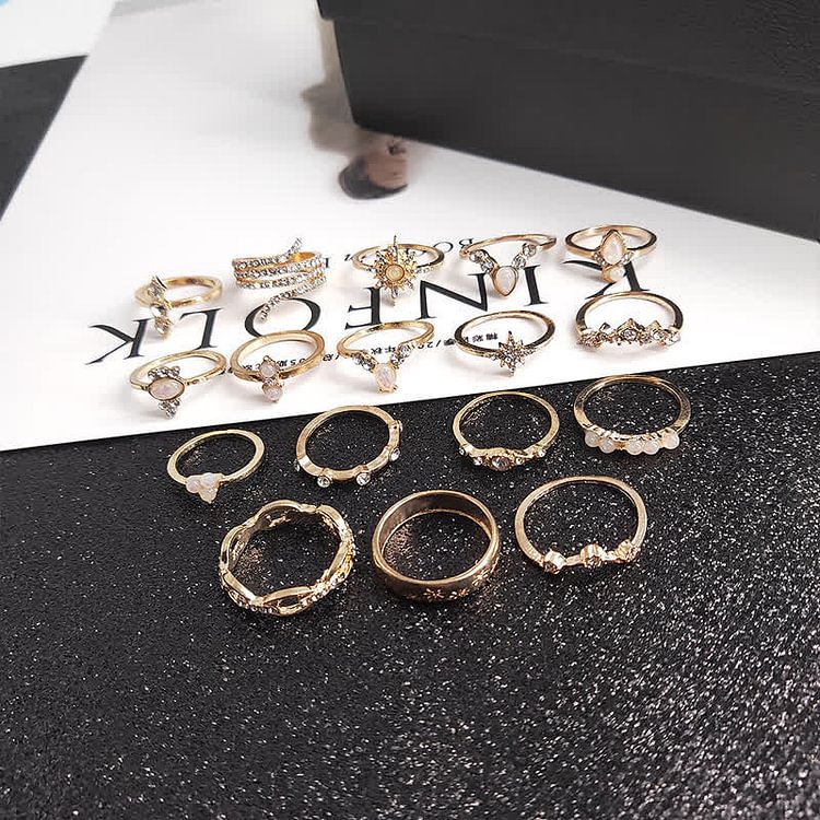 Bohemia Vintage Opal 17 PCS Ring Set