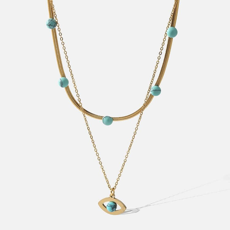 Turquoise Evil Eye Stainless Steel 18K Necklace