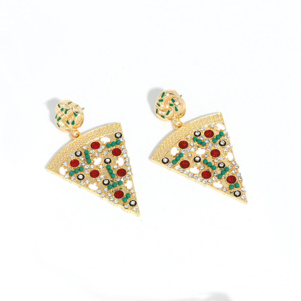 Exquisite Pizza Earrings Set with Zircon and Oil-dropped Mushroom Earrings