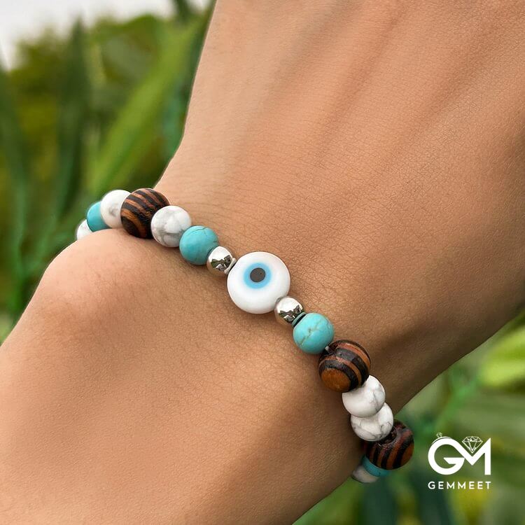 Turquoise Evil Eye Men Beaded Bracelet