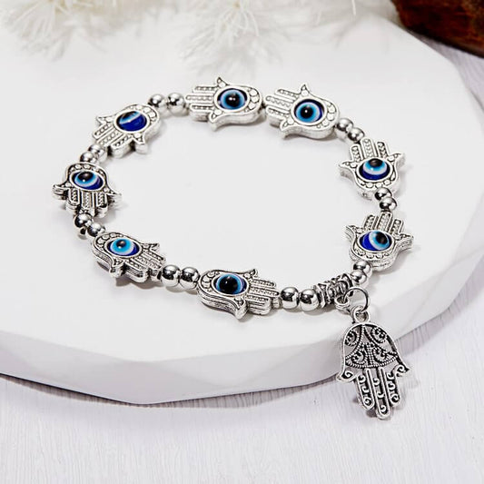 Evil Eye Hamsa Pendant Epoxy Zircon Bracelet