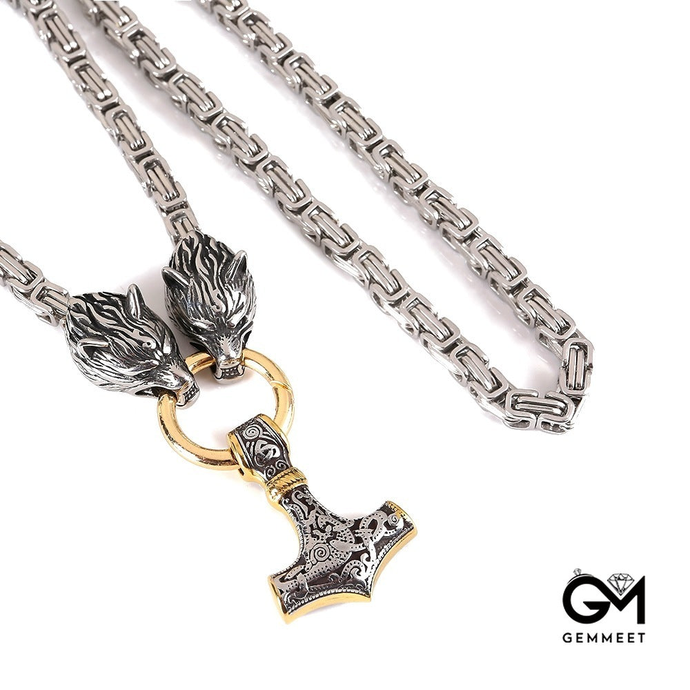 Stainless Steel Alloy Imperial Chain Wolf Head Necklace