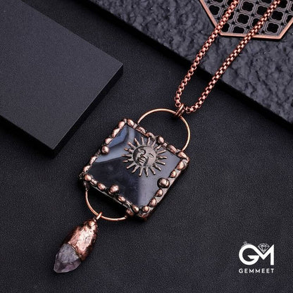 Sun God Black Agate Irregular Amethyst Gemstone Necklace