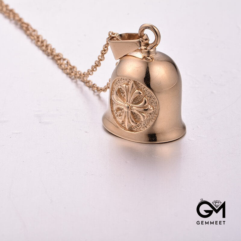 Gold Plated Stainless Steel Textured Bell Necklace