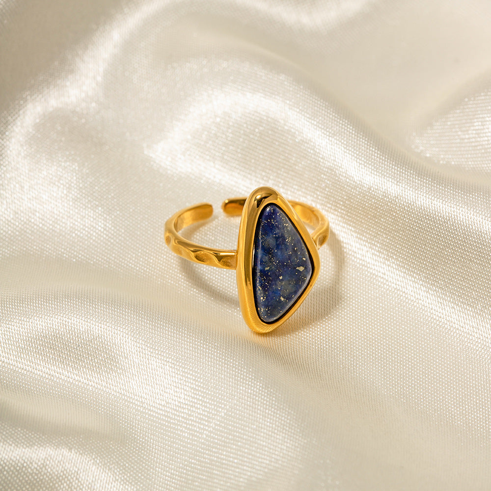 Gold Stainless Steel Lapis Gold Stone Opening Ring