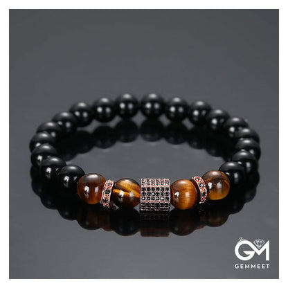 Men's Frosted Black Pearl Tiger Eye Stone Bracelet