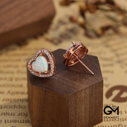 Heart Shape Opal White Zircon Earrings