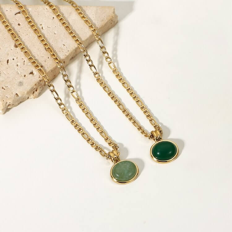 14k Green Aventurine Jade Oval Pendant Clavicle Necklace