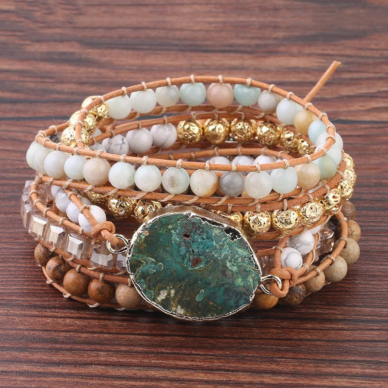 Marine Stone Agate Tablet Charm Bracelet