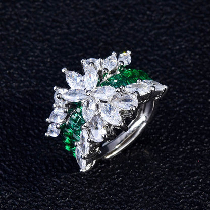 Rainbow Bridge Ring Micro Paved Marquise Imitation Emerald Ladies Ring