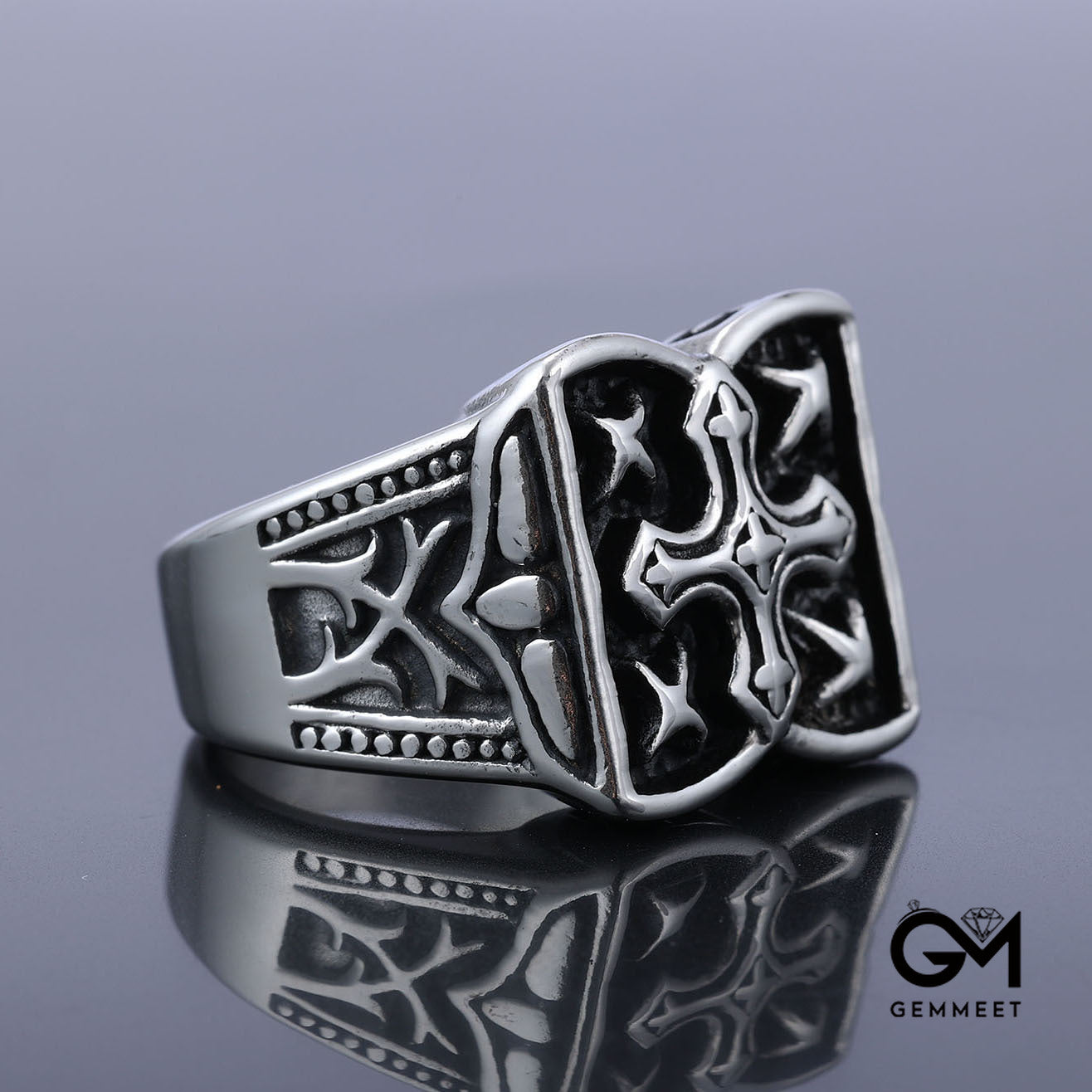 Stainless Steel Vintage Cross Star Ring