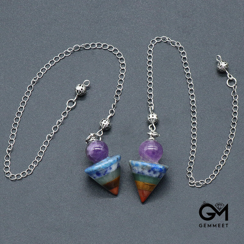 Crystal Multicolored Stone Cone Pendulum