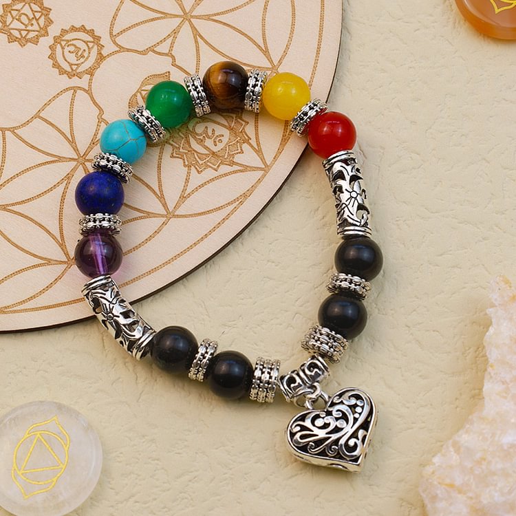 Chakra Natural Stone Heart Bracelet