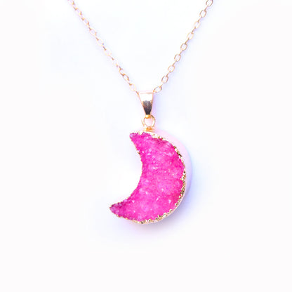 Natural Irregular Moon Shape Color Stone Necklace