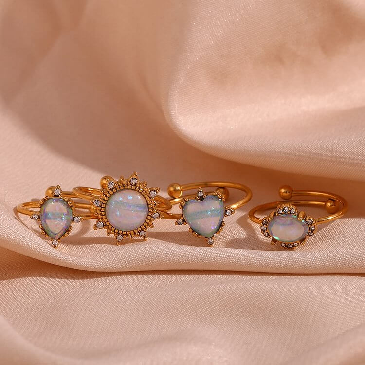 Opal Sun Heart Adjustable Ring