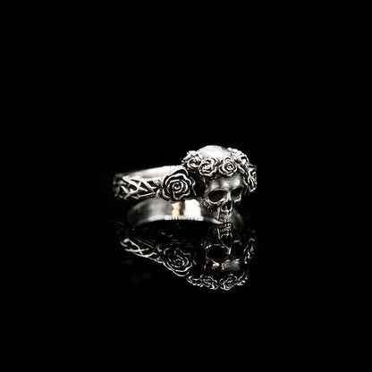 Men's Gothic Black Rose Skull Adjustable Ring