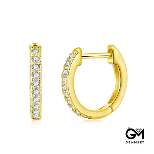 S925 Sterling Silver Gold Circle White Zircon Earrings